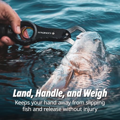 Gomexus Fish Lip Gripper with Scale,Max 40lbs Scale,for Safe Handling Fish,Easy Hook Removal-Ideal Fishing Gifts for Men - color: Gold