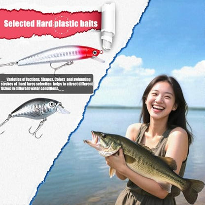 EXAURAFELIS Fishing Lures Tackle Kit, Mixed Hard & Soft Baits Metal Spoons Fishing Accessories for Bass Trout Pike Freshwater Saltwater Fishing - color: 75pcs
