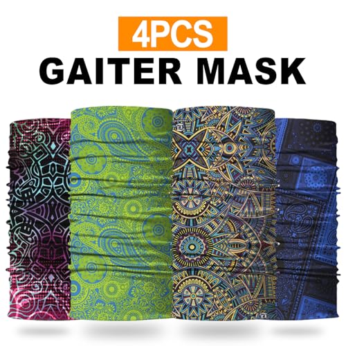 4Pack Neck Gaiter for Men Women Face Cover Mask Head Wrap Balaclava Headwear Bandana Headband Magic Scarf - color: A-bohemian-3