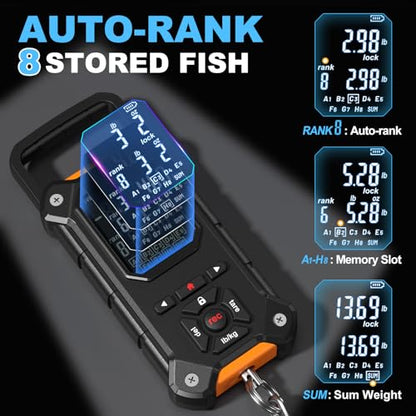 SNAIL TRAIL 8 Storage Bins Digital Fishing Scale & Lip Gripper with Auto-Rank, Large & High Contrast Backlit LCD Display, Multi-Mode(LB, LB-OZ, KG), 50 lbs Tournament Bass Fish Weigher, Gift for Men - color: Black