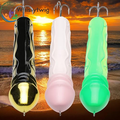 Whistytwig Funny Fishing Lures 3 Piece Topwater Popper Set - Gag Fishing Lures that Actually Catch Fish - Hardbody Floating Design for Saltwater and Freshwater - color: Green Gold Pink