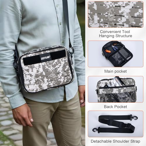 Goture Fishing Backpack with 4 Tackle Boxes,58L 900D Water-Resistant Tackle Backpack with Cooler,Rod Holders,8 Lure Pockets, Detachable Crossbody Bag,Gear Storage Large Fishing Bag for Camping Hiking - color: D1:digital Camo With 4 Tackle Boxes