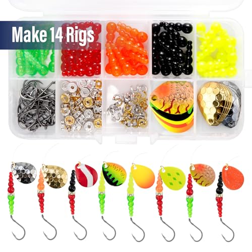 Alwonder 164 Pieces Lure Making Kit for Walleye Kokanee Trolling Fishing Rigs, Lure Making Supplies Inline Spinners Rigs Parts Crawler Harness Trout Bass Salmon Colorado Blades Stacked Fishing Beads