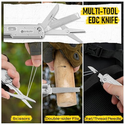 BIBURY Multitool Pocket Knife BI2056, Stainless Steel Multi Tool Knife with Clip, Folding Multitool EDC Knife with Magnetic Locking,Screwdriver,Large Scissors,Glass Breaker for Survival Camping Hiking