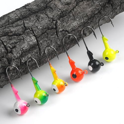 Fishing Jig Head Hooks Set, 20/40pcs Assorted Painted Round Jig Heads with Big Eyes 3/8 1/4 1/8 1/16 1/32oz Crappie Jig Heads for Bass Trout Walleye Freshwater Saltwater Fishing - style: 1/32oz-40pcs