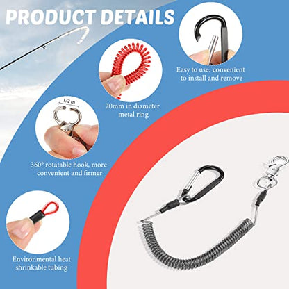 Woanger 6 Pack Fishing Lanyard Steel Wire Coiled Lanyard Tool Lanyards for Hand Tools Kayak Retractable Tool Leash Fishing Rod Safety Lanyards Gear with Alloy Clips for Pliers Boating - color: Red