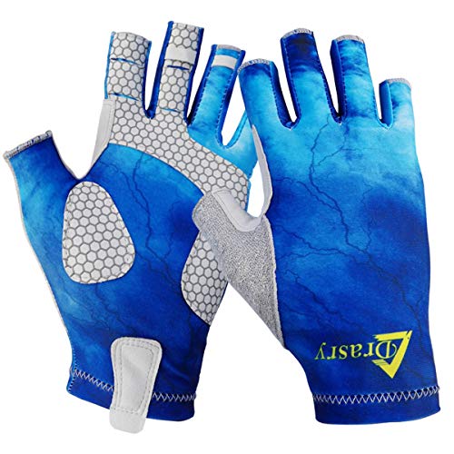Drasry UV Protection Fishing Fingerless Gloves - Men & Women UPF 50+ SPF Gloves for Fishing, Kayak, Paddling, Hiking, Sailing, Rowing - color: Blue - Star Sky, size: Large