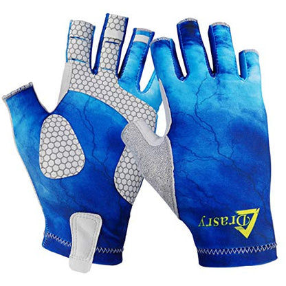 Drasry UV Protection Fishing Fingerless Gloves - Men & Women UPF 50+ SPF Gloves for Fishing, Kayak, Paddling, Hiking, Sailing, Rowing - color: Blue - Star Sky, size: Large