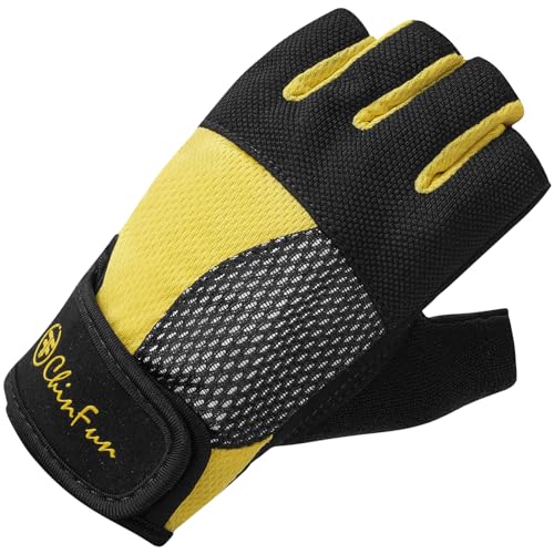 ChinFun Kayaking Gloves 3/4 Finger - Provide Cushioning and Protection, with Resistant Palm and Grip, Easy to Take on and Off, Perfect for Diving, Sailing, Kayaking - Men, Women, Youth - color: Yellow, size: Large