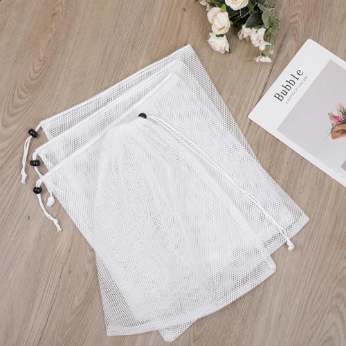 Mesh Chum Bag, 4 Pcs Bait Chum Bucket for Enhanced Fishing Attraction 14 x16 inch, Nylon Drawstring Laundry Bags, White Net Storage Bags for Saltwater Fishing Kitchen Gifts Travel College - size: 14 x16 inch