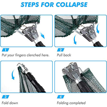 Fishing Landing Net with Aluminum Telescoping Pole 75" Long Handle,Rubber Coated Nylon Mesh,for Steelhead,Salmon,Fly,Kayak,Catfish,Bass,Trout,Shrimp,Crab,for Easy Catch & Release,Extend to 75 Inch