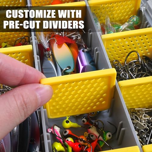 Shaddock Fishing Waterproof Tackle Box, 3700 Deep Tackle Tray Organizers Accessories Storage Gear with Removable Dividers for Freshwater Saltwater Fishing (Yellow, 3700) - size: 3700, Yellow