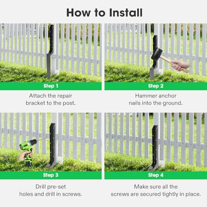 VIVOSUN 8 Pack Fence Post Repair Kit | Heavy-Duty Ground Spike with Gloves for Repairing Tilted or Broken Wood Posts