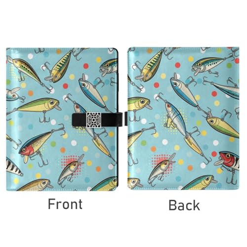 Fishing Lures Print A5 PU Leather Refillable Binder,Business Notebook Travel Planner with Expandable Pockets,6-Ring,Pen Storage & Easy-Clean Surface for Daily Use - color: Fishing Lures Print