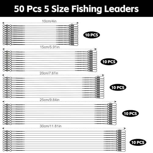 DONQL 50pcs Fishing Leaders, Stainless Steel Fish Line, 10/15/20/25/30cm Wire with Swivels Snaps Connect Fishing Gear and Equipment Tackle Kit, for Bait Lures Rigs Hooks - color: Black