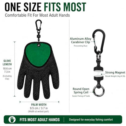 Fishing Gloves for Men with Quick Release Keychain, Fish Handling Gloves with Magnetic Carabiner, Anti Slip Fish Gloves with for Bass Fishing, Catfish, Kayak & Shore Fishing - color: Left & Right