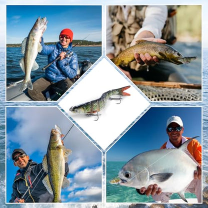 Goture Bass Fishing Lures, Lifelike Jointed Swimbait for Bass Trout Walleye Crappie Pike, Slow Sinking Segment Swimming Bait Fishing Lures for Freshwater and Saltwater, Gifts for Men - color: E3:12pcs Bass Lures with 40pcs Snaps