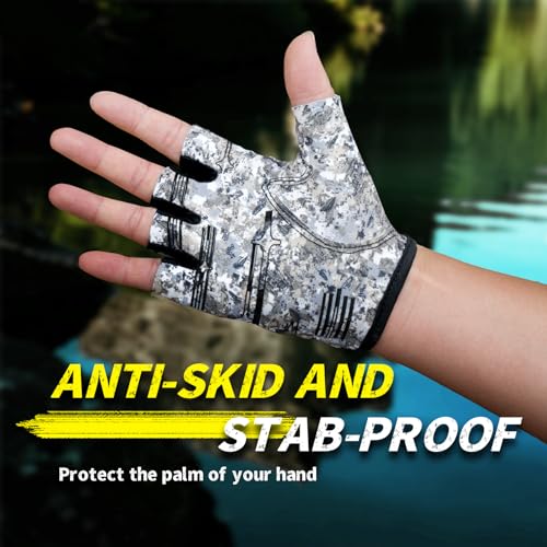 Stubby Fingerless Fishing Gloves Men - Lightweight Breathable Anti-Slip Kayak Gloves Women for Kayaking, Sailing,Paddling,Rowing - color: Camouflage gray, size: Large-X-Large