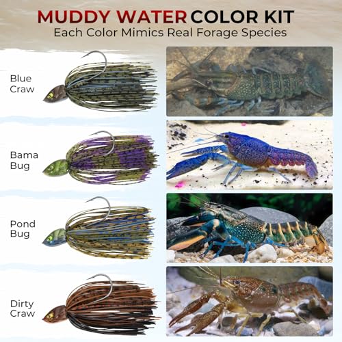 MadBite by KastKing Spinnerbait Fishing Lures, Bass Trout Salmon Walleye Stainless Steel Spinner Baits Kit, Saltwater Freshwater, 4 pcs - color: Muddy Water - Double Willow, size: 1/2oz