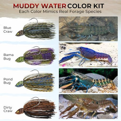 MadBite by KastKing Spinnerbait Fishing Lures, Bass Trout Salmon Walleye Stainless Steel Spinner Baits Kit, Saltwater Freshwater, 4 pcs - color: Muddy Water - Double Willow, size: 1/2oz