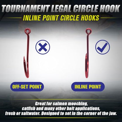 LURELINK-Inline-Circle-Hooks-Saltwater-for-Catfish-Bass-Octopus-Hooks-Fishing-Hook-Freshwater 50 Pack - color: Red, size: 3/0 50-Pack