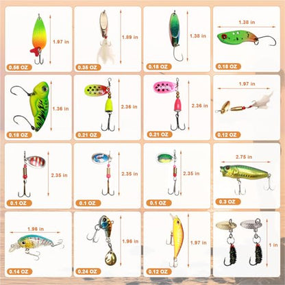 FONMANG 322-Piece Fishing Lures Kit - Buzz Bait/Spinner Baits/Jig/Frog, Fishing Tackle Box with Tackle Included, Soft Bait/Hooks/Weights, Fishing Gear Lure Kit Gift for Men Freshwater Bass Trout - color: C-320pcs Trout Fishing Kit