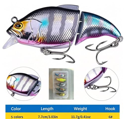 5 Pack Glide Bait Set for Bass Topwater Fishing Lures with Square Bill Crankbait Surface Hard Lure Jointed Swimbait Hooks for Freshwater Saltwater Trout Walleye Pike