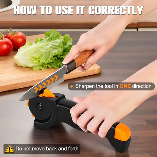 KimPump 6-in-1 Garden Tool & Kitchen Knife Sharpener with Ceramic, Professional Knives Sharpener for Sharpens & Polishes Blades, Lawn Mower Blades, Axe, & Scissors Sharpening Tool with Non-Slip Grip