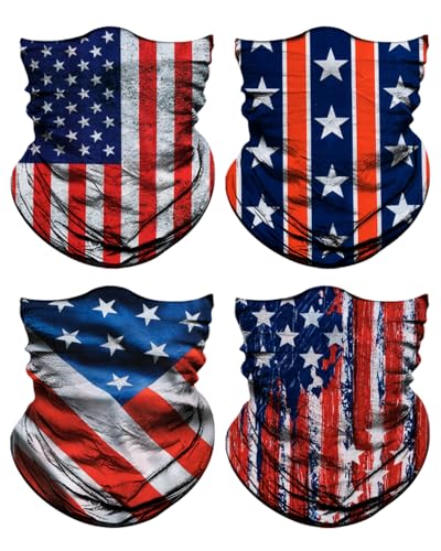 4Pack Neck Gaiter for Men Women Face Cover Mask Head Wrap Balaclava Headwear Bandana Headband Magic Scarf - color: A-bule Flag-2