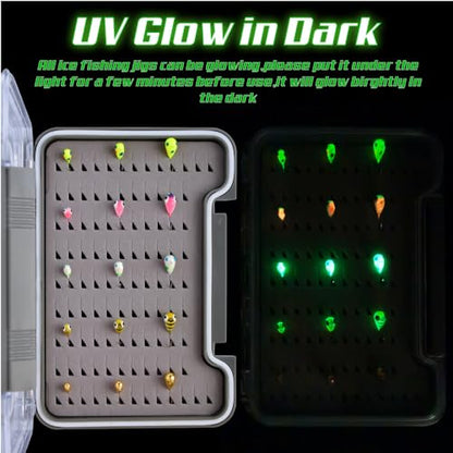 Tungsten Ice Fishing Jigs Kit - 15/21/45pcs Effective Glow Lures for Crappie, Panfish, Walleye - color: Colorful (15pcs)