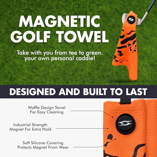 Rippit Magnetic Waffle Golf Towel – Large 16"x24" Microfiber Golf Club Ball Magnet Clip to Hang on Bag Cart Strong Premium Strength Ultra Absorbent Gear Men Gift (Rippit Orange) - color: Rippit Orange