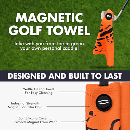 Rippit Magnetic Waffle Golf Towel – Large 16"x24" Microfiber Golf Club Ball Magnet Clip to Hang on Bag Cart Strong Premium Strength Ultra Absorbent Gear Men Gift (Rippit Orange) - color: Rippit Orange