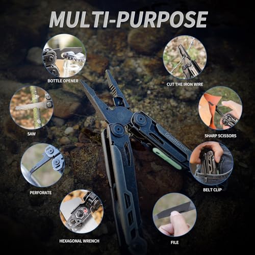 GrandHarvest Multitool, 25-in-1 Spring Loaded Pliers Multi Tool, Each Tools with Safety Lock-Stainless Steel Multi-Tool, Propylene Sheath, Survival Gear for Camping, Hiking, Multi Plier, Pocket Knife