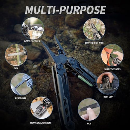 GrandHarvest Multitool, 25-in-1 Spring Loaded Pliers Multi Tool, Each Tools with Safety Lock-Stainless Steel Multi-Tool, Propylene Sheath, Survival Gear for Camping, Hiking, Multi Plier, Pocket Knife