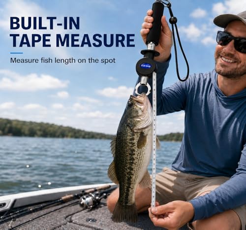 Multifunctional Fishing Scale Fish Lip Gripper with Ruler, 33 lb Portable Fish Grabber Tool with Non-Slip Handle and Wrist Strap for Freshwater Saltwater Fishing