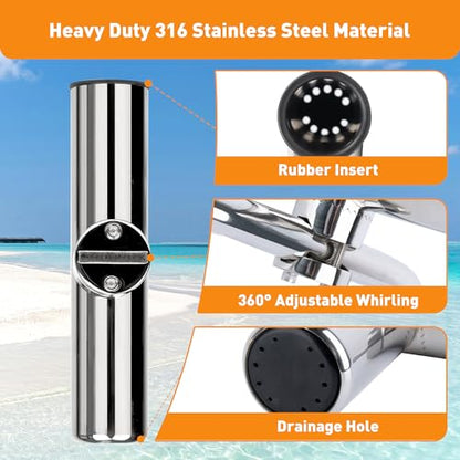 2 Pack Fishing Rod Holders for Boat Rail Mount, Stainless Steel Clamp on Rod Holder for Marine Boat, Fishing Boat, Pontoon, Jon Boat - style: Fit 1"to1-1/4" Rail Upgrade