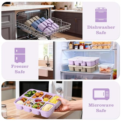 Snackle Box Container, Divided Serving Tray with Lid and Handle, 9 Compartments Snack Box Container for Adults, Portable Charcuterie Serving Platter for Candy Fruit, 9.9 Cups, Lavender - color: Lavender