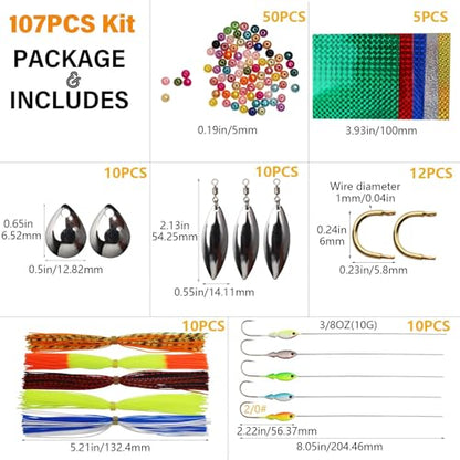 Dovesun Fishing Lure Making Kit DIY Spinner Making Kit, Inline Spinner Baits for Bass Fishing Trout Salmon Freshwater Gift for Men 228pcs/155pcs/107pcs - color: C-107PCS-3D Eyes-Spinnerbaits Making Kit