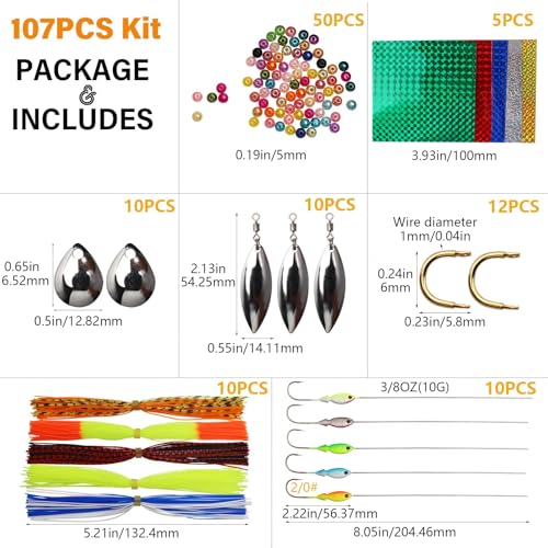 Dovesun Fishing Lure Making Kit DIY Spinner Making Kit, Inline Spinner Baits for Bass Fishing Trout Salmon Freshwater Gift for Men 228pcs/155pcs/107pcs - color: C-107PCS-3D Eyes-Spinnerbaits Making Kit