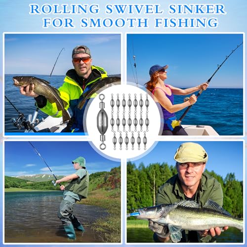 Seenelling 20 Pcs Brass Fishing Sinker Swivel Fishing Weights Saltwater Bullet Sinkers Drop Shot Weight Egg Sinkers with Swivel Rolling Removable Freshwater - size: 5/16 oz