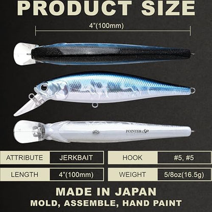 LUCKY CRAFT Pointer 100SP, Jerkbait Side by Side Action Tournament Winning Perfect Wobbling Freshwater Lake Bass Fishing Champion Bait - color: Aurora Black