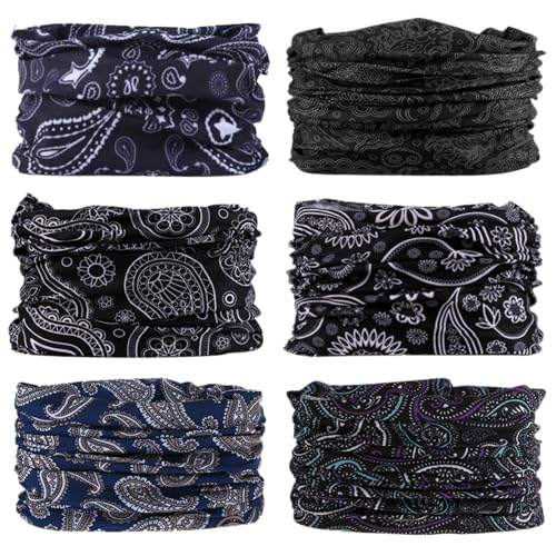 Neck Gaiter for Men Women Headwear Bandana Head Wrap Face Scarf Mask Cover Warmer Balaclava-Seamless & Versatile - color: A-black Paisley