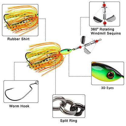 Bass Fishing Spinner Bait Lures, Multicolor Buzzbait Metal Jig Fishing Lure Kit Swimbaits for Bass Pike Trout Freshwater Saltwater Fishing - color: 6pcs