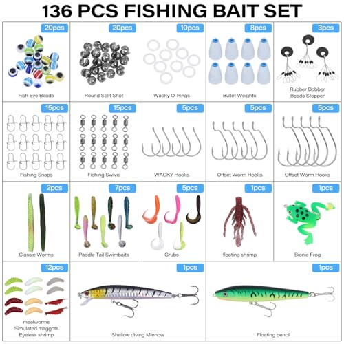 Fishing Tackle Bags with Tackle Box,Waterproof,Padded Shoulder Strap,Gear Storage,Fish Bag with 136 Pcs Fishing Lures Kit,Fish Hook Remover Tool,Fish Lip Gripper,Fishing Plier,Gifts for Men (Gray) - color: Gray