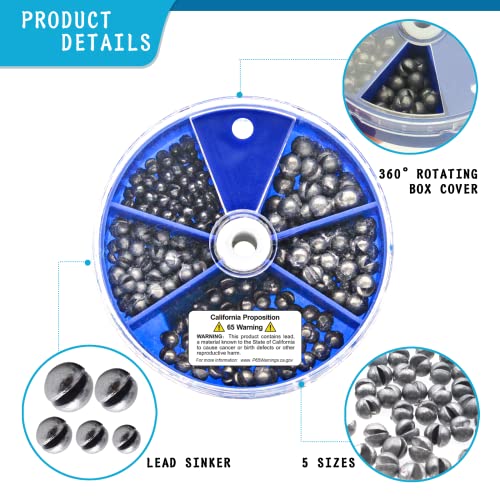 205pcs/117pcs Fishing Weight Sinker 5 Sizes/6 Sizes Lead Weights Round Split Shot Sinker Drop Lead Weights No-Roll Olive Heart Removable Fishing Line Sinkers Kit - color: A-round sinkers 205pcs 5sizes
