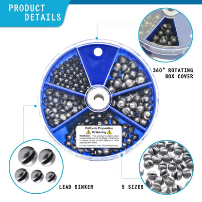 205pcs/117pcs Fishing Weight Sinker 5 Sizes/6 Sizes Lead Weights Round Split Shot Sinker Drop Lead Weights No-Roll Olive Heart Removable Fishing Line Sinkers Kit - color: A-round sinkers 205pcs 5sizes