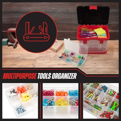 Stalwart Portable Tool Box Small Parts Organizer with Drawers, Red - color: Red and Black
