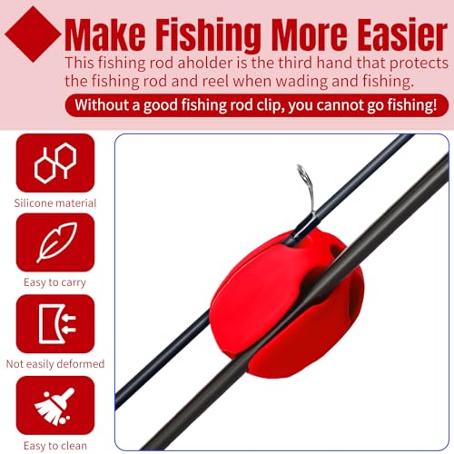 Blueweenly 12 Pcs Portable Silicone Fishing Pole Rod Holder Clips Fixed Ball 5 Holes Multifunctional Rubber Fishing Pole Puller Clips Bike Rod Holder Straps for Travel Ground Car Bike - color: Red