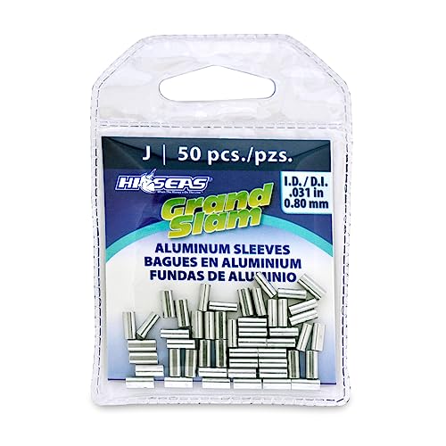 HI-SEAS Grand Slam Aluminum Fishing Line Crimp Sleeves - Retail Pack, Durable and Strong Crimps for Monofilament 40lb Test up to 600lb Test for Saltwater Fishing Leaders - style: 50 Pc/0.8 Mm Inside Diameter
