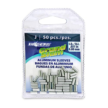HI-SEAS Grand Slam Aluminum Fishing Line Crimp Sleeves - Retail Pack, Durable and Strong Crimps for Monofilament 40lb Test up to 600lb Test for Saltwater Fishing Leaders - style: 50 Pc/0.8 Mm Inside Diameter